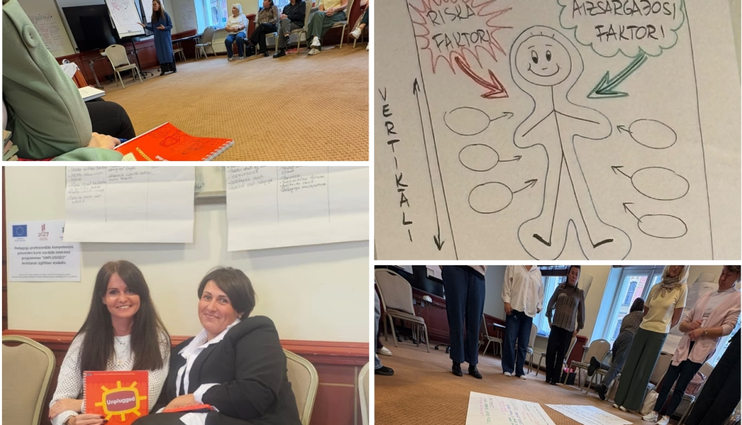 oto: mirkļi no “UNPLUGGED” pedagogu profesionālās kompetences pilnveides kursiem Rīgā, 2026. gada 29.–30. septembrī.