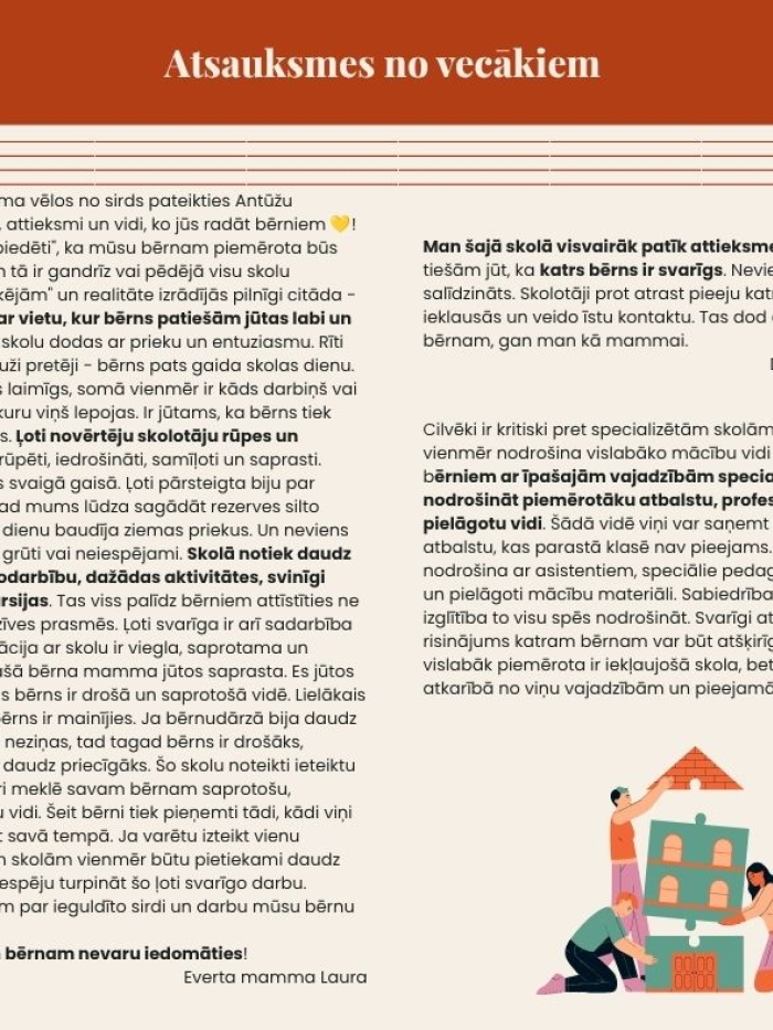 Antūžu pamatsolas skolēnu vecāku atsauksmes